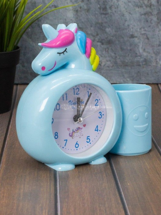 Часы-будильник с подставкой для канцелярии «Rainbow unicorn», blue (14х15 см) 
