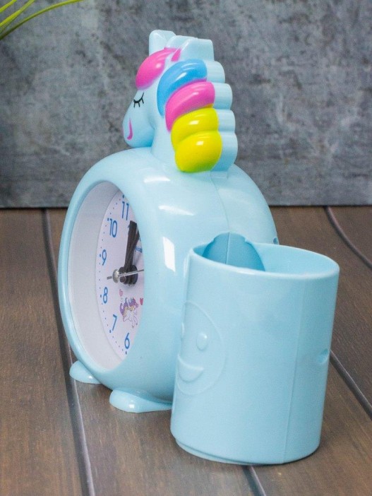 Часы-будильник с подставкой для канцелярии «Rainbow unicorn», blue (14х15 см) 