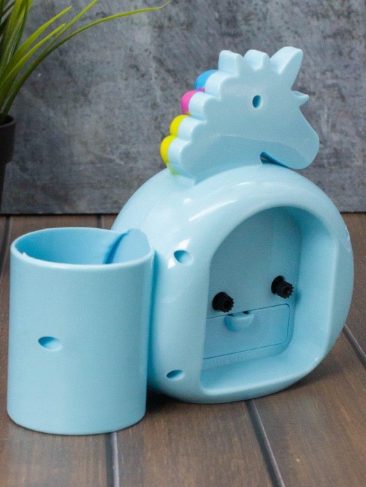 Часы-будильник с подставкой для канцелярии «Rainbow unicorn», blue (14х15 см) 