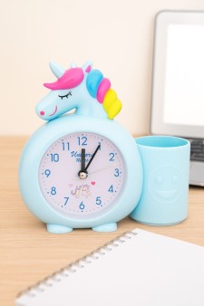 Часы-будильник с подставкой для канцелярии «Rainbow unicorn», blue