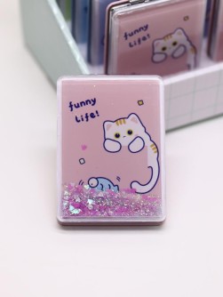 Зеркало шейкер раскладное "Funny life Cat", розовое, 8*6 см