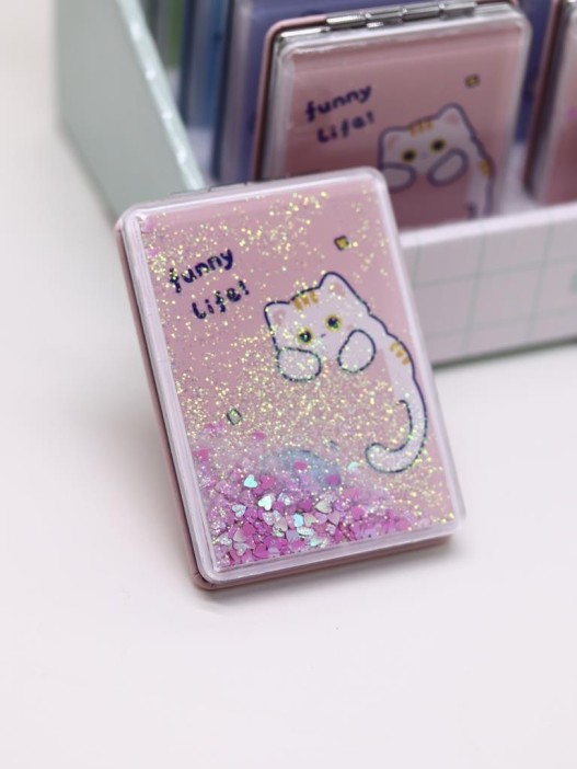 Зеркало шейкер раскладное &quot;Funny life Cat&quot;, розовое, 8*6 см 