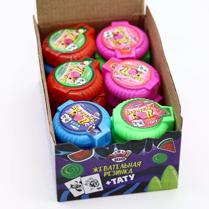 Жевательная резинка «Дуй пузырь! ROLL+тату», ассорти клубника,яблоко,арбуз,кола, 30 шт. 
