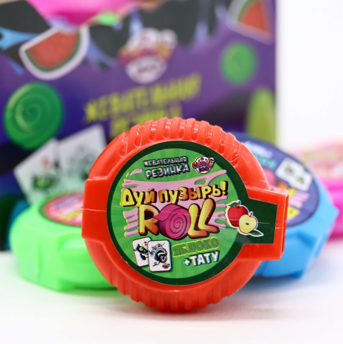 Жевательная резинка «Дуй пузырь! ROLL+тату», ассорти клубника,яблоко,арбуз,кола, 30 шт. 