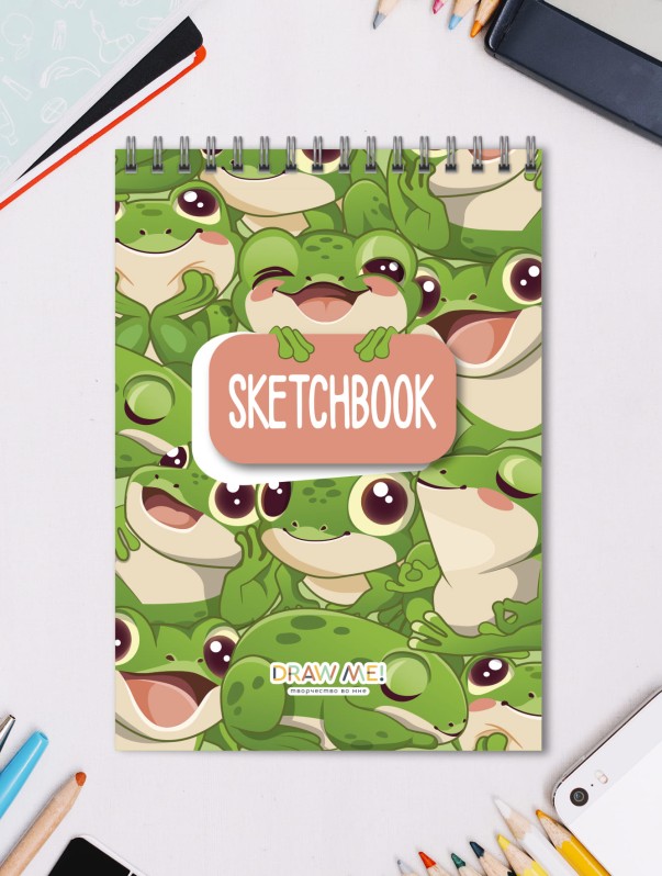Скетчбук DRAW ME! «Лягушки», 14х20 см,  плотность 100 гр 