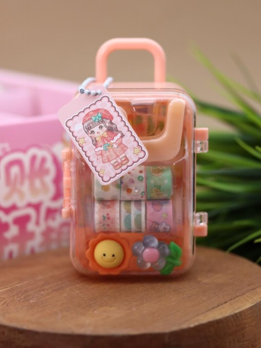 Набор декоративного скотча 6 шт. + диспенсер &quot;Suitcase&quot;, orange (13.5*6*4.5см) 