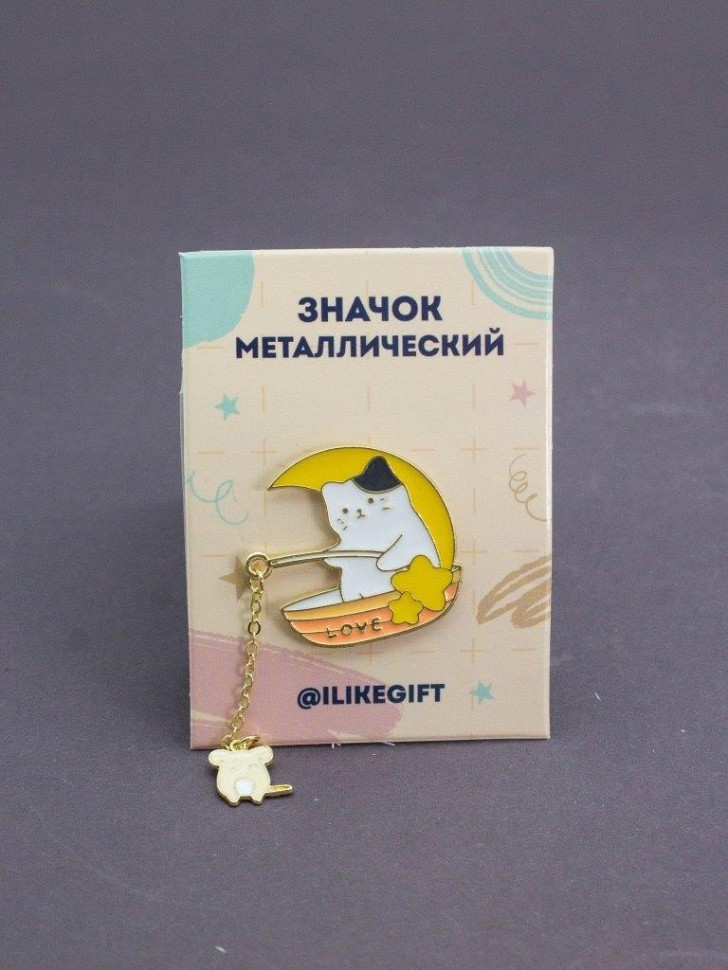 Значок металлический iLikeGift "Кот Лунный рыбак"