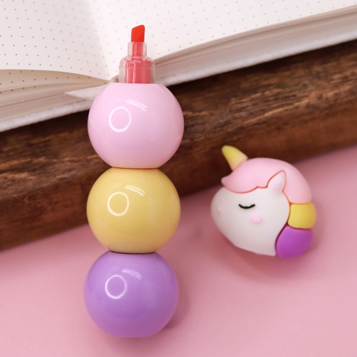 Маркер текстовыделитель "Unicorn ball", 3 в 1, mix, шоу-бокс 24 шт.
