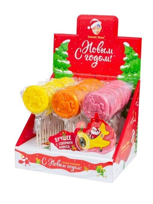 Карамель леденцовая &quot;Лошадка на диске&quot;, 30г (персик, экзотик, малина) 