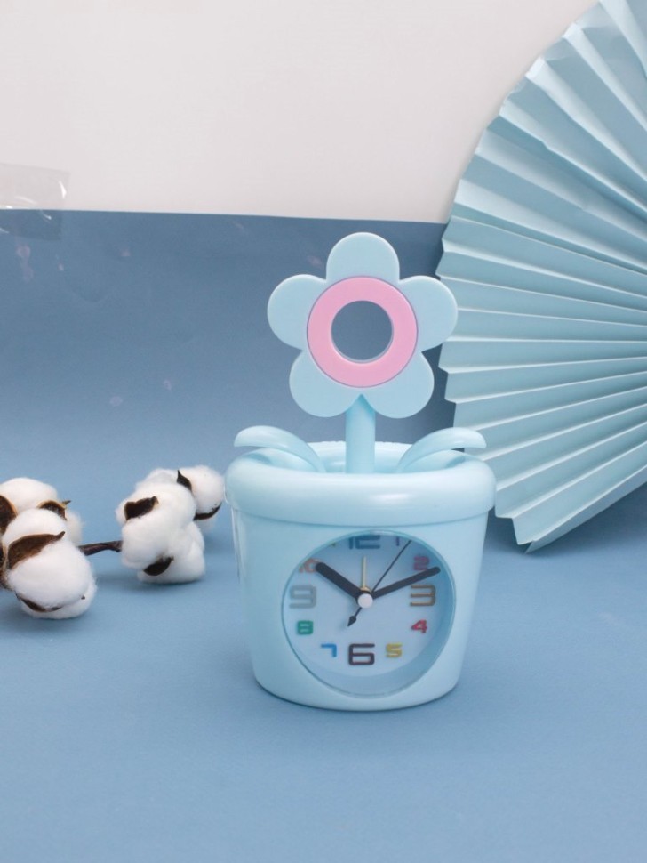 Часы-будильник - копилка «Flower in a pot», blue (12х11,5 см)