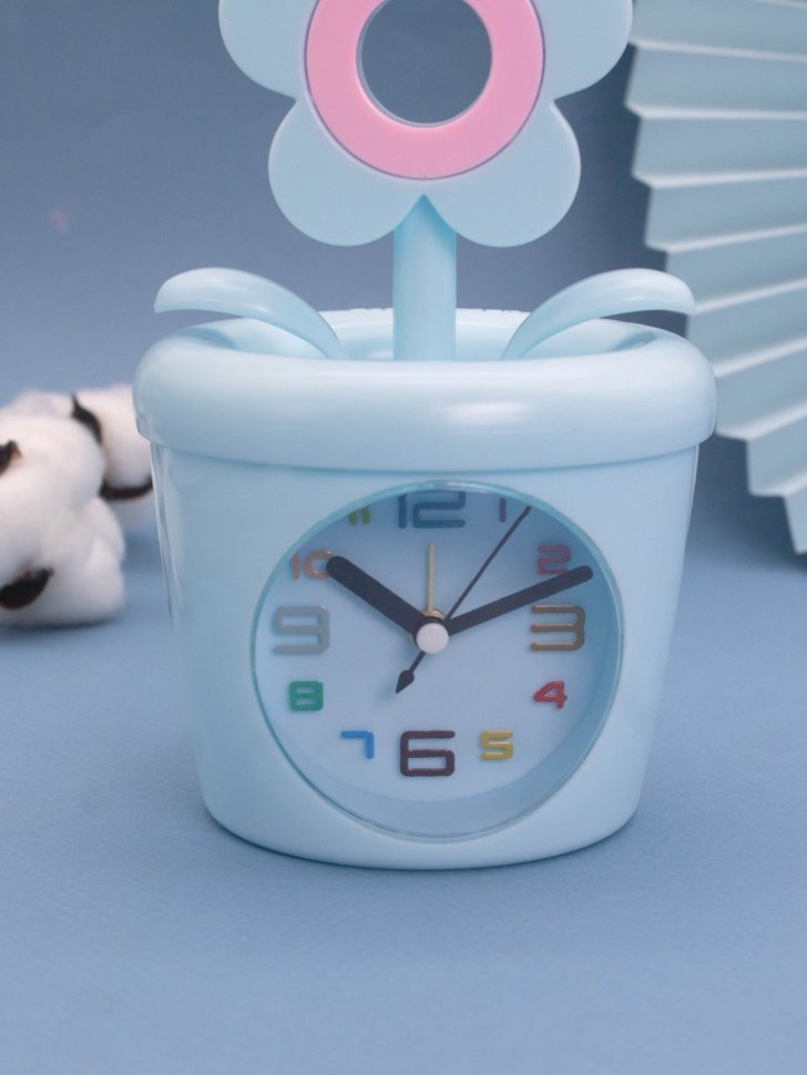 Часы-будильник - копилка «Flower in a pot», blue (12х11,5 см)