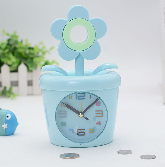 Часы-будильник - копилка «Flower in a pot», blue (12х11,5 см)