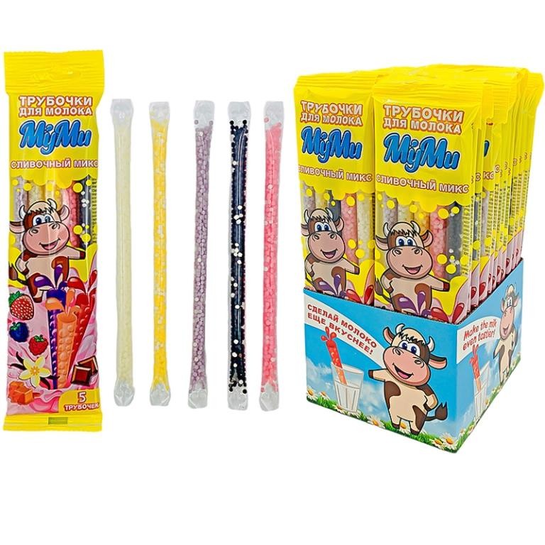 Трубочка для молока &quot;МУМИ&quot; сливочный микс (сливки и клубника, шоколад, ваниль, карамель, лесные ягоды), 24шт. 