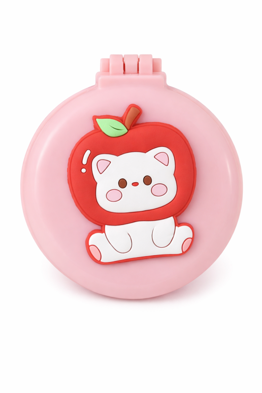 Расческа раскладная с зеркалом "Яблочный кот", розовая 