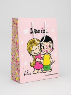 Пакет подарочный XXL 33.5*40.6*15.5см &quot;Love is&quot;, нежно-розовый