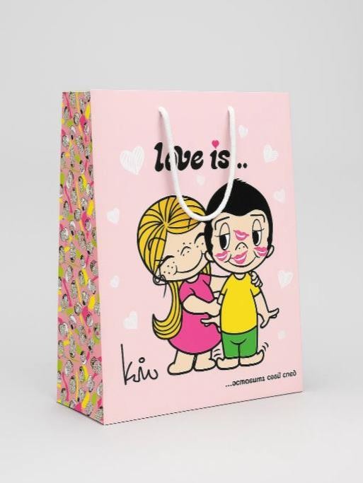 Пакет подарочный XXL 33.5*40.6*15.5см &quot;Love is&quot;, нежно-розовый 