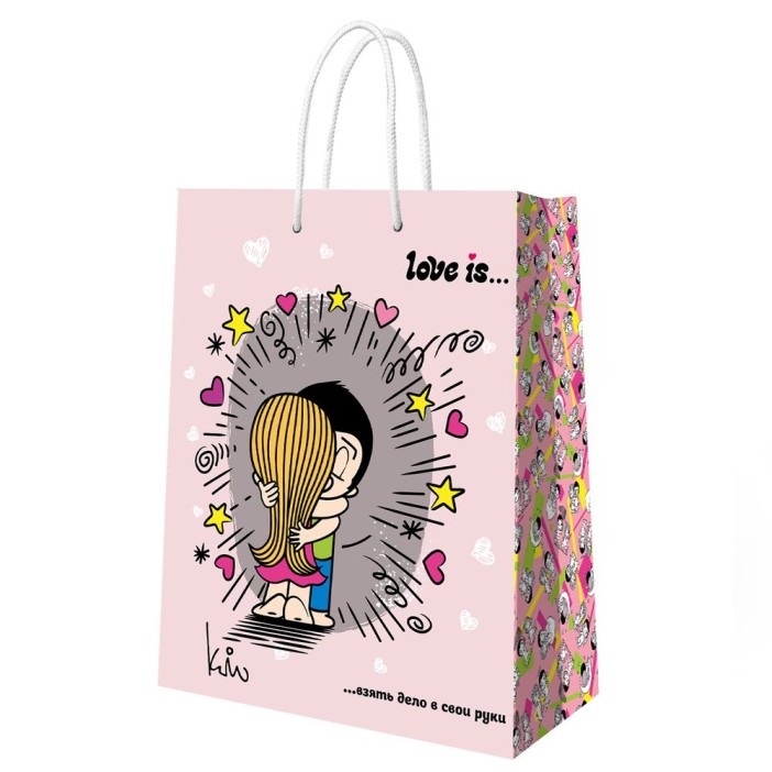 Пакет подарочный XXL 33.5*40.6*15.5см &quot;Love is&quot;, нежно-розовый 