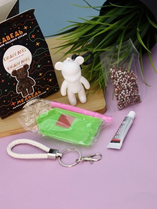 Алмазная мозаика на брелоке Draw Me! «Bronze bear», (4.5*3.5*8 см) 