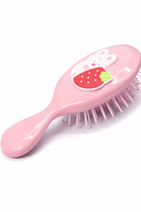 Расческа "Заяц с клубничкой", розовая 