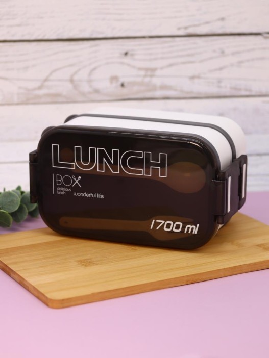 Ланчбокс &quot;New style&quot;, white, mix (ложка+вилка), 1700 мл 