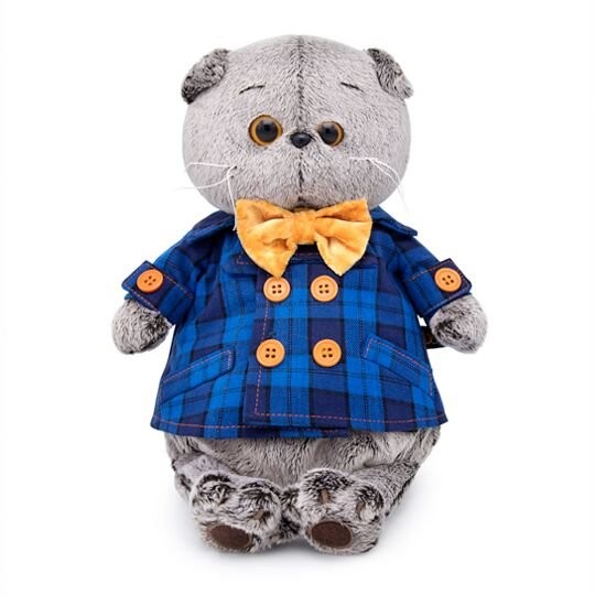 Мягкая игрушка "Басик в синей куртке и с бантом" (19см) 