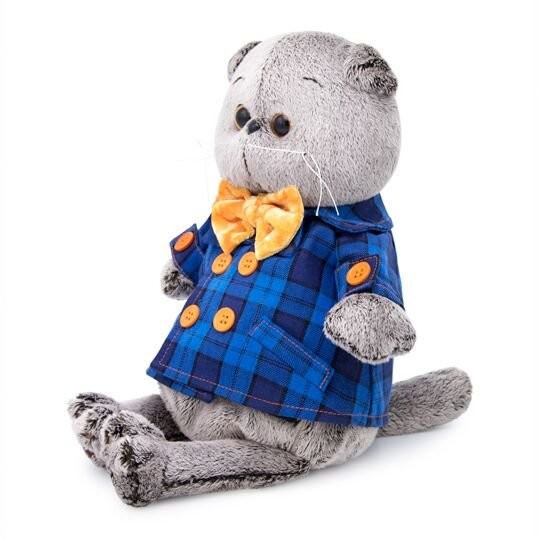 Мягкая игрушка "Басик в синей куртке и с бантом" (19см) 