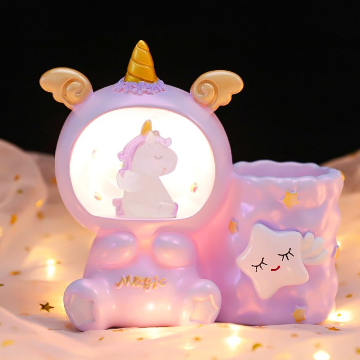 Ночник - подставка для канцелярских принадлежностей «Magic unicorn», pink (13,5 см), пластик 