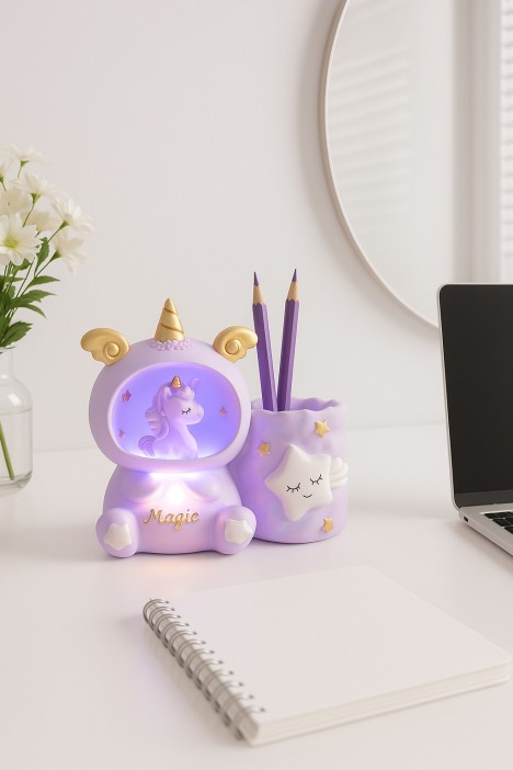 Ночник - подставка для канцелярских принадлежностей «Magic unicorn», pink (13,5 см), пластик 