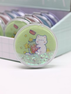 Зеркало шейкер раскладное &quot;Сute kitten&amp;stars&quot;, зеленое, 7*7 см