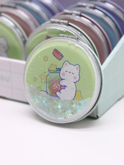 Зеркало шейкер раскладное &quot;Сute kitten&amp;stars&quot;, зеленое, 7*7 см 