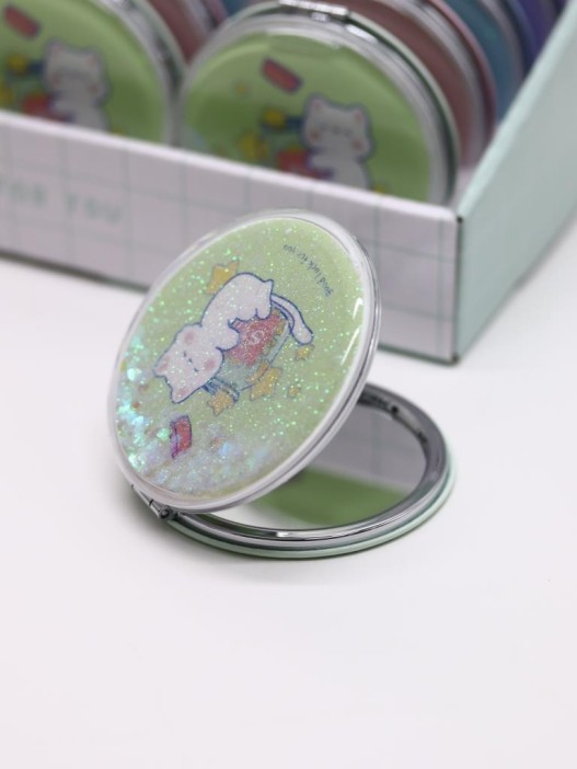 Зеркало шейкер раскладное &quot;Сute kitten&amp;stars&quot;, зеленое, 7*7 см 