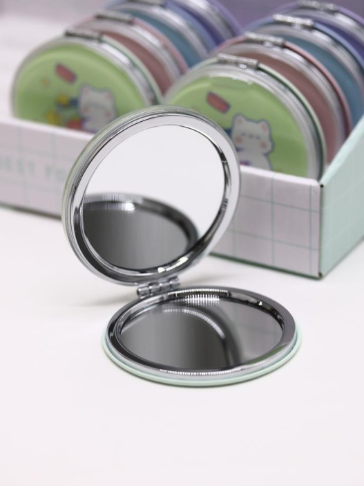 Зеркало шейкер раскладное &quot;Сute kitten&amp;stars&quot;, зеленое, 7*7 см 