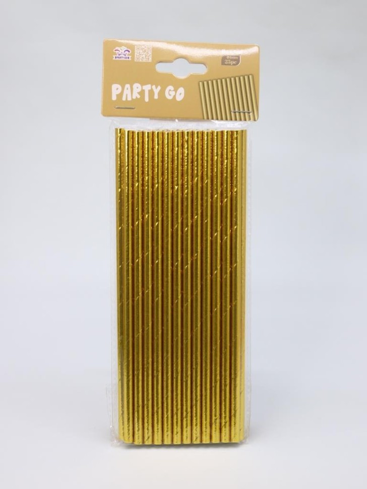 Трубочки одноразовые для напитков 25 шт. "Party go", golden (197 мм)