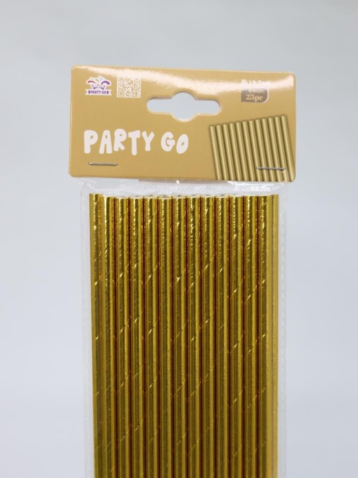 Трубочки одноразовые для напитков 25 шт. "Party go", golden (197 мм)