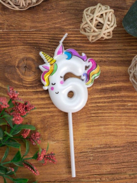 Свеча для торта &quot;Unicorn&quot; цифра 6, (6 см) 