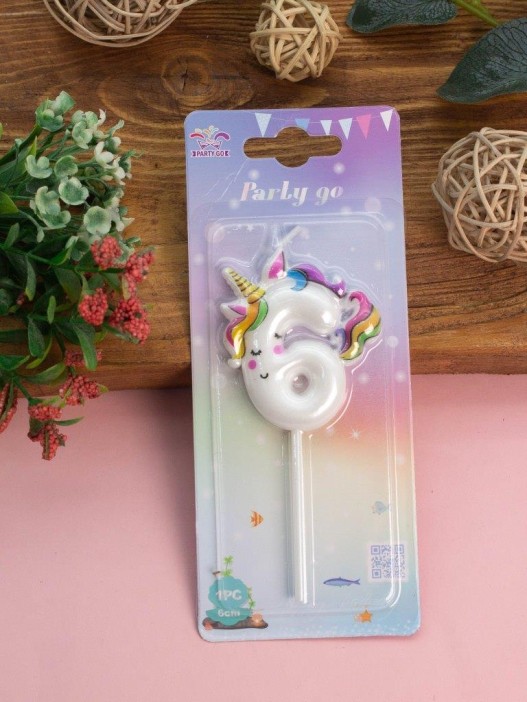 Свеча для торта &quot;Unicorn&quot; цифра 6, (6 см) 