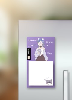 Магнитный блок для заметок  ПО-ПЛАНУ. "Cute cat girl", плотность 80 г.