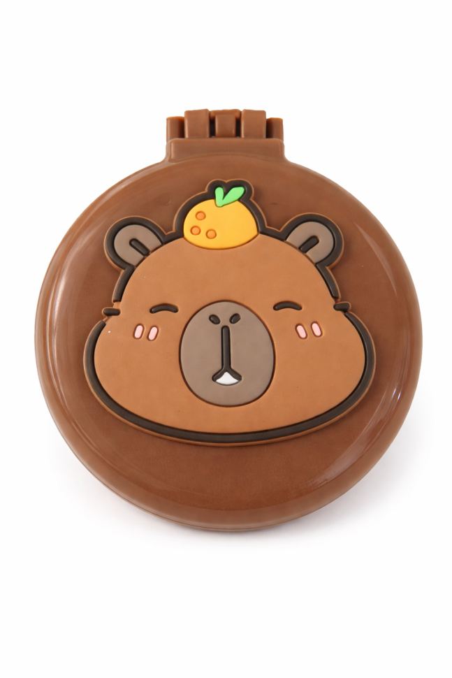 Расческа раскладная с зеркалом "Capybara with orange", коричневая