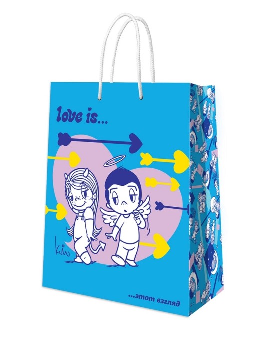 Пакет подарочный M 18*22,7*10см &quot;Love is&quot;, синий 