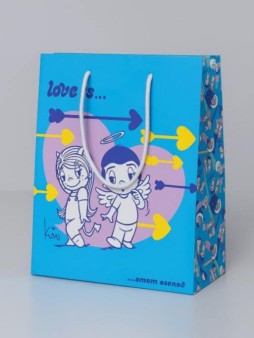 Пакет подарочный M 18*22,7*10см "Love is", синий
