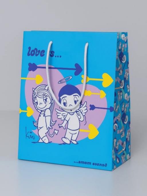 Пакет подарочный M 18*22,7*10см &quot;Love is&quot;, синий 