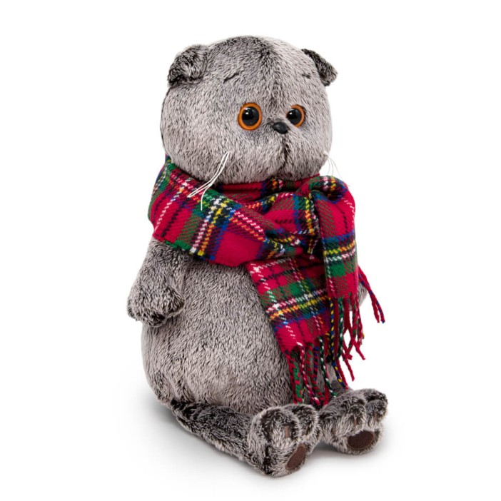 Мягкая игрушка &quot;Кот Басик и красный шарф в клеточку&quot; (22 см) 