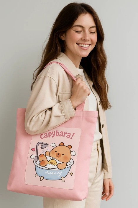 Сумка шоппер &quot;Capybara in the bath&quot;, pink 