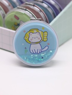 Зеркало шейкер раскладное &quot;Сute kitten&amp;fish&quot;, голубое, 7*7 см