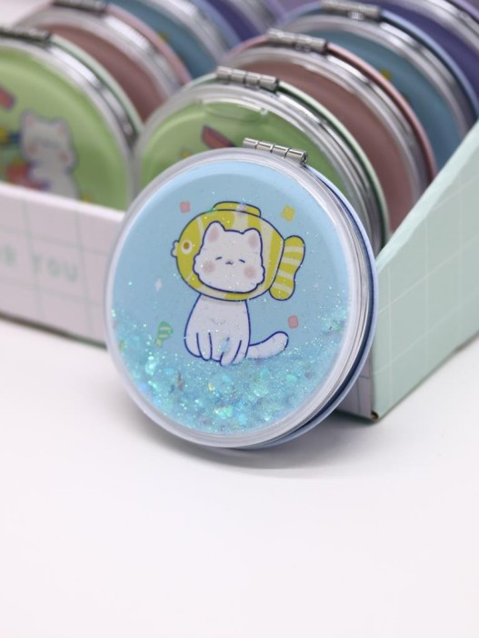 Зеркало шейкер раскладное &quot;Сute kitten&amp;fish&quot;, голубое, 7*7 см 