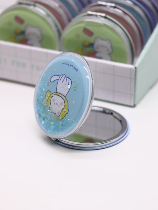 Зеркало шейкер раскладное &quot;Сute kitten&amp;fish&quot;, голубое, 7*7 см 