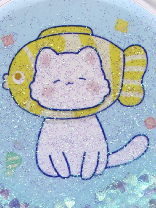 Зеркало шейкер раскладное &quot;Сute kitten&amp;fish&quot;, голубое, 7*7 см 