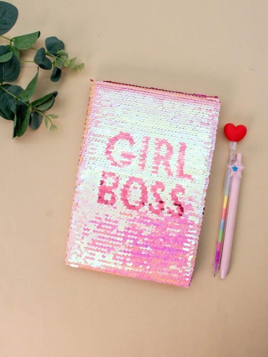 Блокнот с пайетками «Girl boss», pink, 21х14,5 см, плотность 70 гр. 