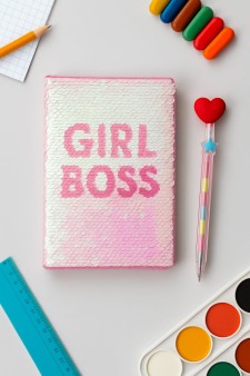 Блокнот с пайетками «Girl boss», pink, 21х14,5 см, плотность 70 гр.