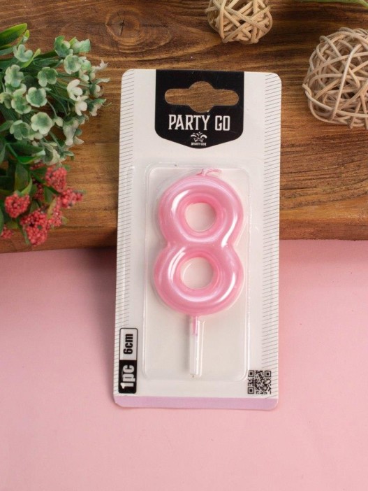 Свеча для торта &quot;Pink glow&quot; цифра 8, (6 см) 